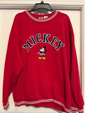 Disney Red Mickey Graphic Sweatshirt with Navy Lettering